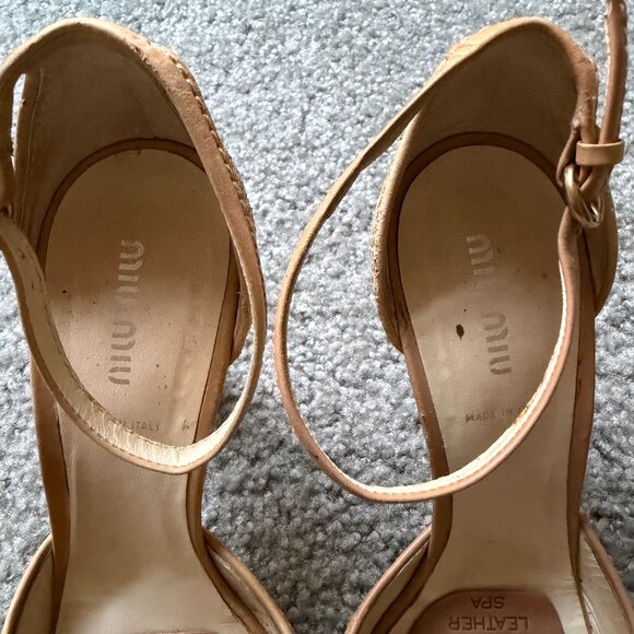 Miu Miu Gold Glitter Strappy Open Toe Heels - Picture 6 of 7